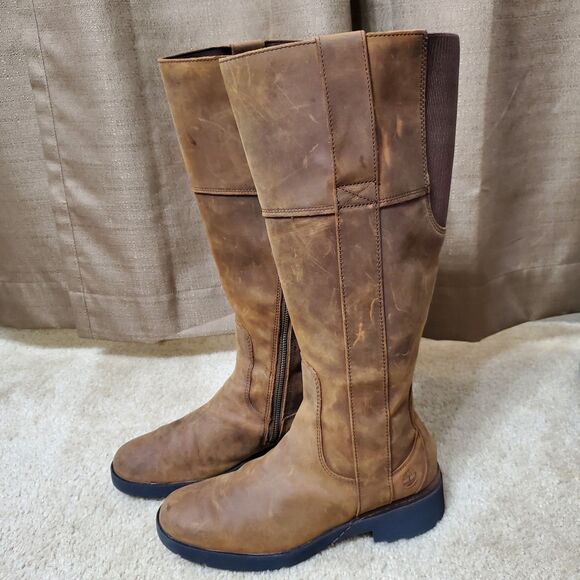 Timberland Graceyn Womens 7.5 Waterproof Tall Boot Side Zip Leather Distressed - Picture 5 of 14